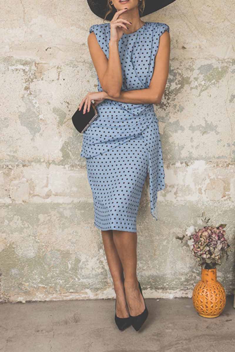 qgtao Sexy Polka Dot Pack Hip Sleeveless Midi Dress(4 Colors)