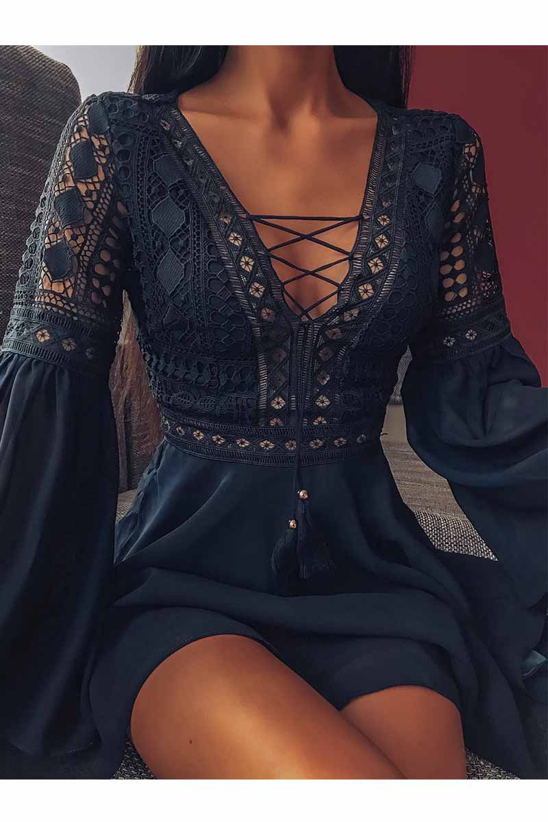 qgtao Lace Mini Dress (2 Colors )