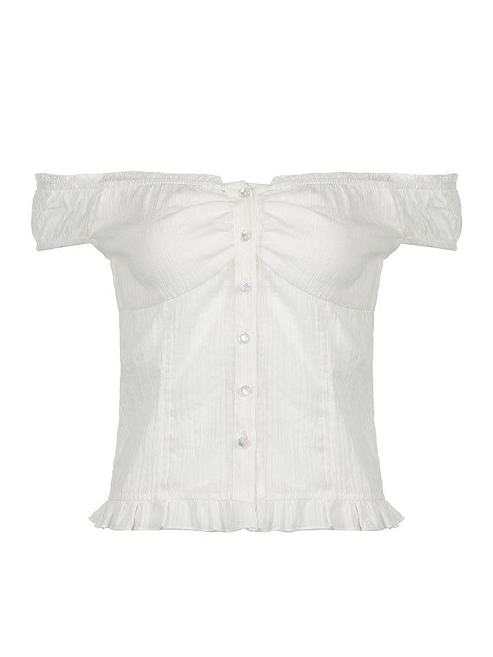 Ruffled-Trim Lace Panel Plain Button-Up Camisole Top