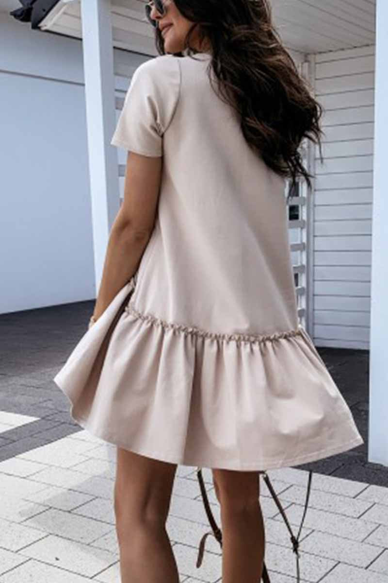 qgtao Solid Ruffled Cute Mini Dresses