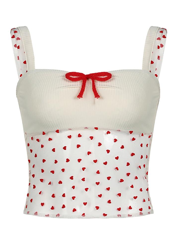 Mesh Patchwork Love Polka Dot Top