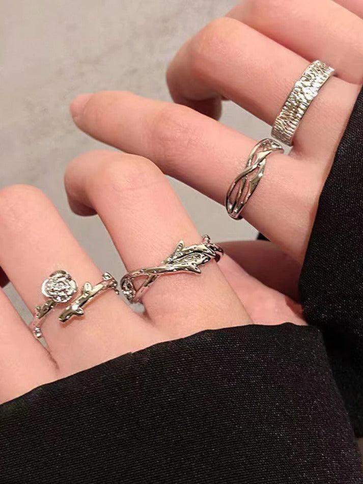 qgtao 4pcs Thorn Rose Vine Cuff Ring Set