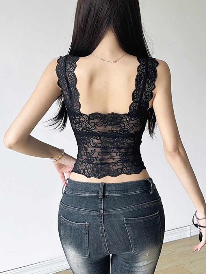 Lace Tie See Through Tank Top