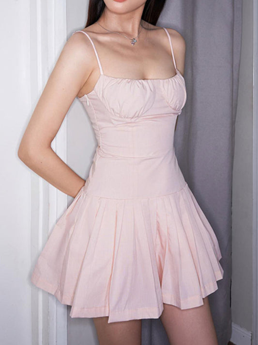 qgtao Sweet Pink Strap Fold Corset Dress