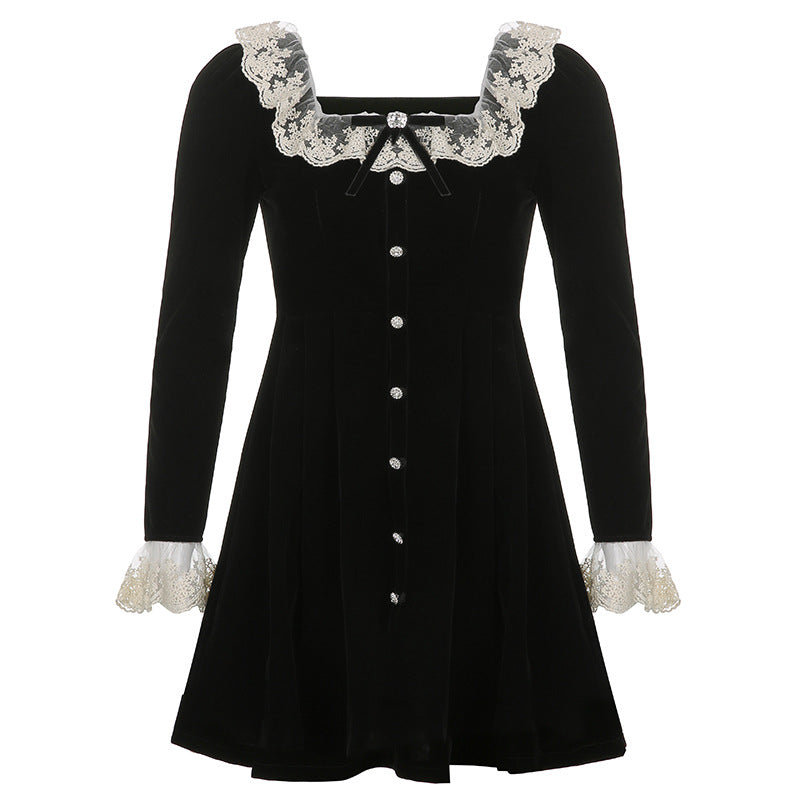 qgtao-Women Summer Sexy y2k Fairy Dress Casual Loose Dress Elegant Square Neck High Waist Long Sleeve Velvet Dress