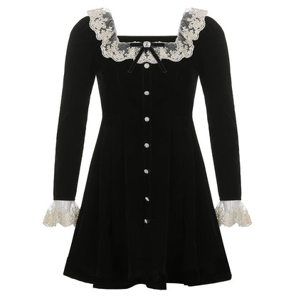 qgtao-Women Summer Sexy y2k Fairy Dress Casual Loose Dress Elegant Square Neck High Waist Long Sleeve Velvet Dress