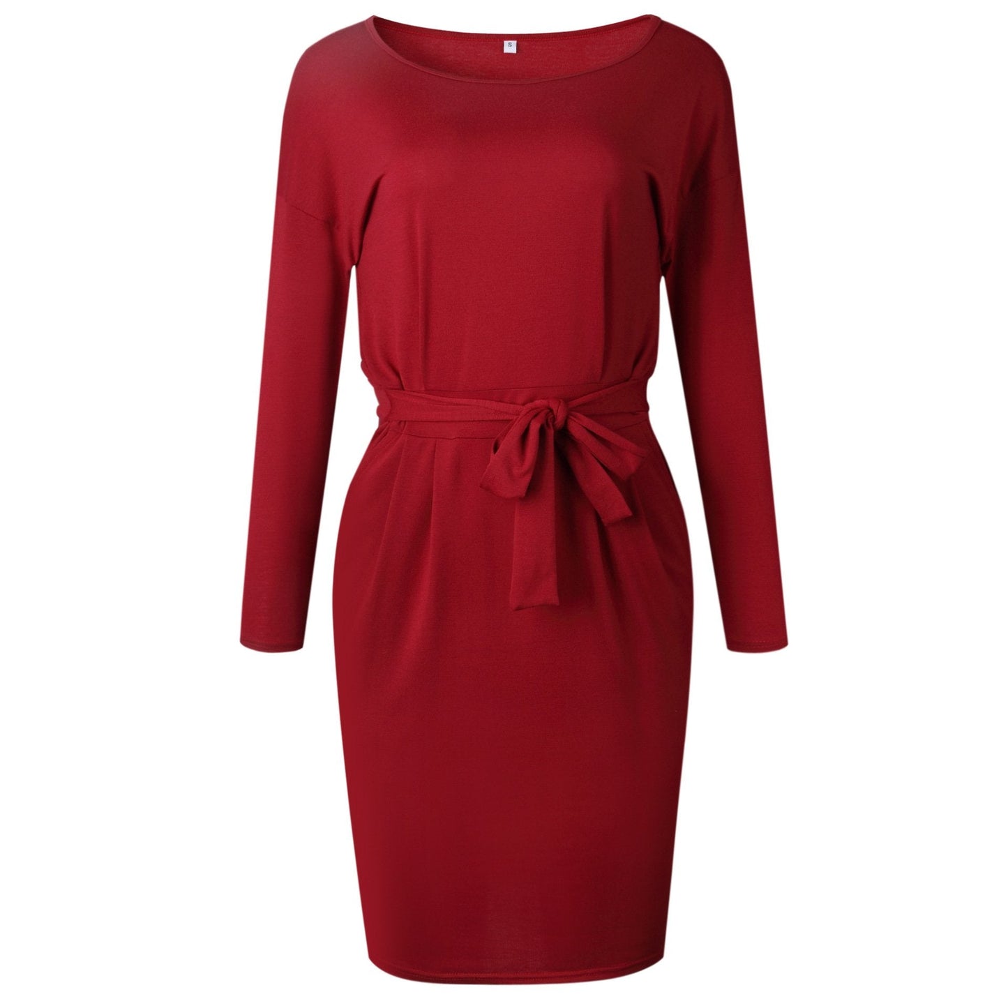 qgtao O Neck Midi Dress With Belt (Long Sleeve)