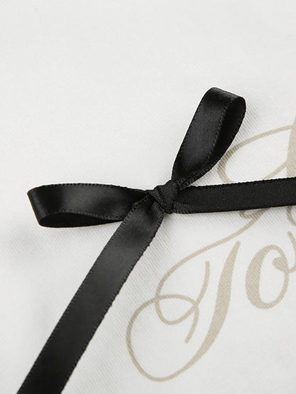 Short-Sleeve Crew Neck Lettering Bow T-Shirt