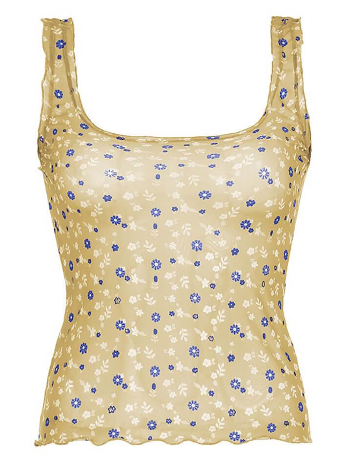 Floral Mesh See-Through Tank Top