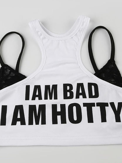 Letter Printed Fake Two Piece Cami Tank Top