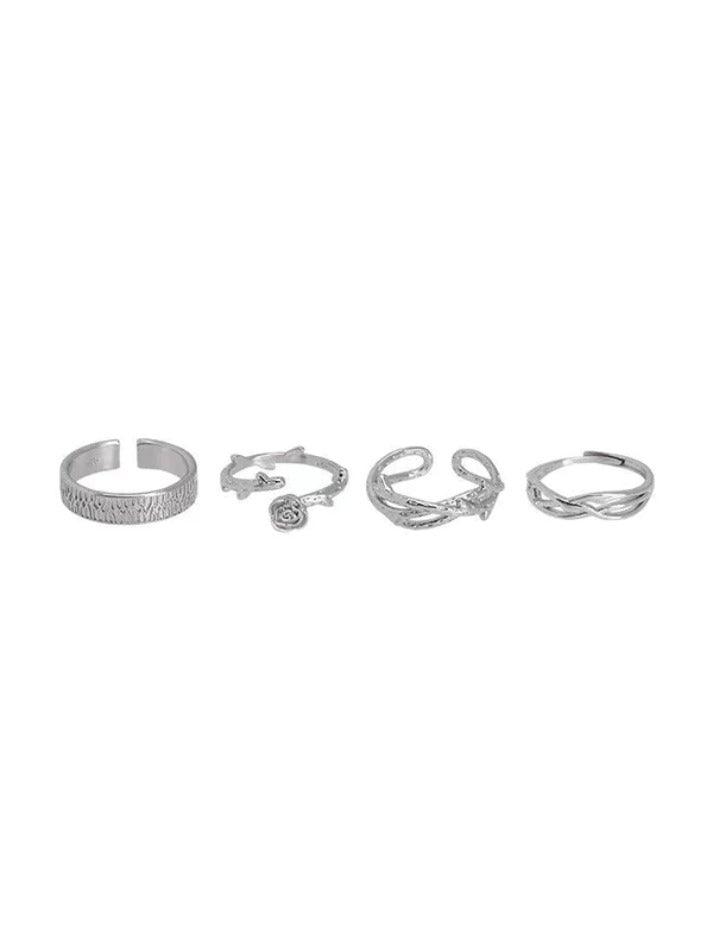 qgtao 4pcs Thorn Rose Vine Cuff Ring Set