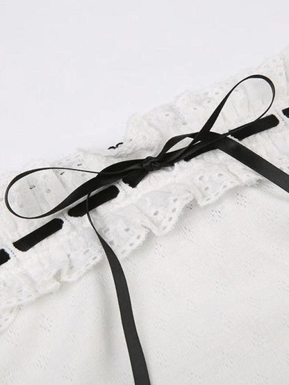 Lace Patchwork Bow Cutout Bandeau Top