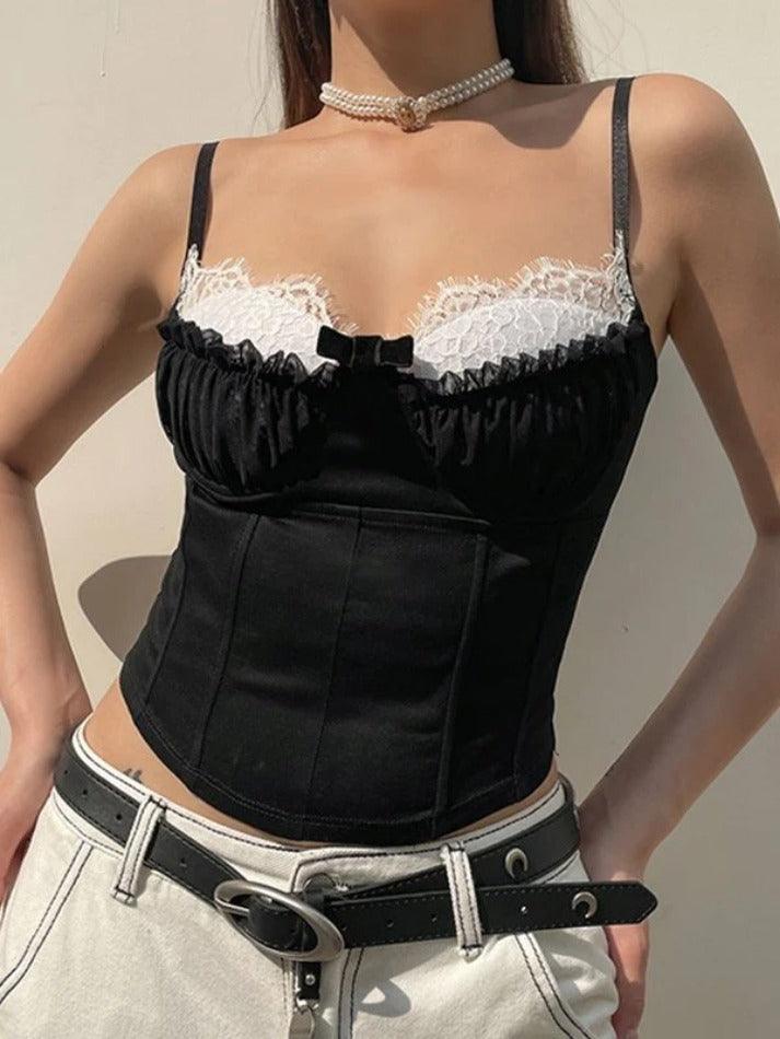 Contrast Color Lace Stitching Corset Top