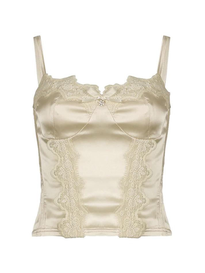 Satin Guipure Lace Splice Cami Top