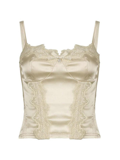 Satin Guipure Lace Splice Cami Top