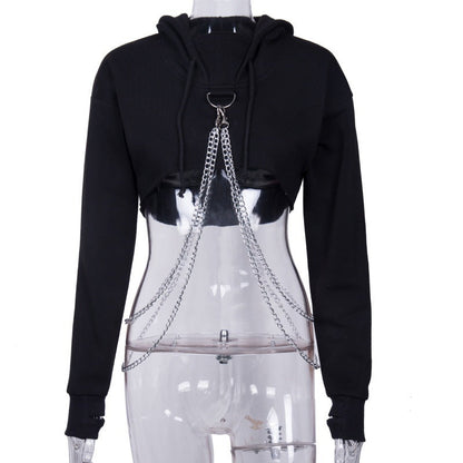 qgtao hipster 82118 Summer New Women's Short Personalized Sweater Street Hot Girl All-Match Chain Slim Top for Women