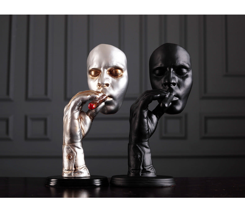 qgtao  Retro editators Abstract Sculpture an Smoking Cigar Creative Face Statue Character Resin Figurine Artwork Home Decorations