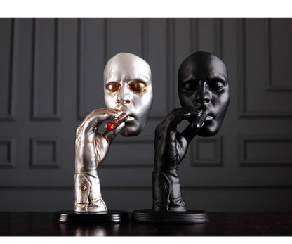 qgtao  Retro editators Abstract Sculpture an Smoking Cigar Creative Face Statue Character Resin Figurine Artwork Home Decorations