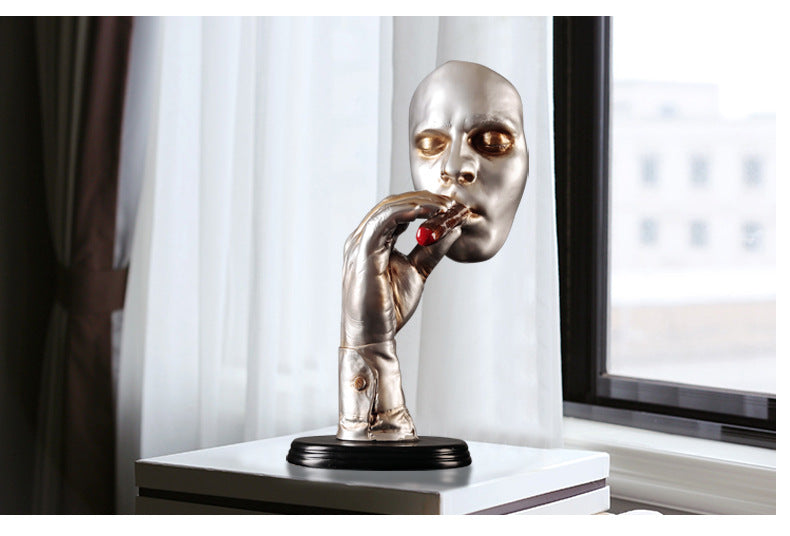 qgtao  Retro editators Abstract Sculpture an Smoking Cigar Creative Face Statue Character Resin Figurine Artwork Home Decorations