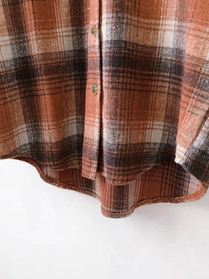 Vintage Plaid Brushed Long Sleeve Blouse