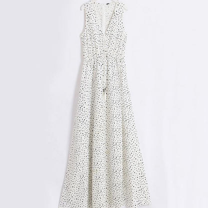 qgtao V Neck Dot Printed Floor Length Dress(3 Colors)