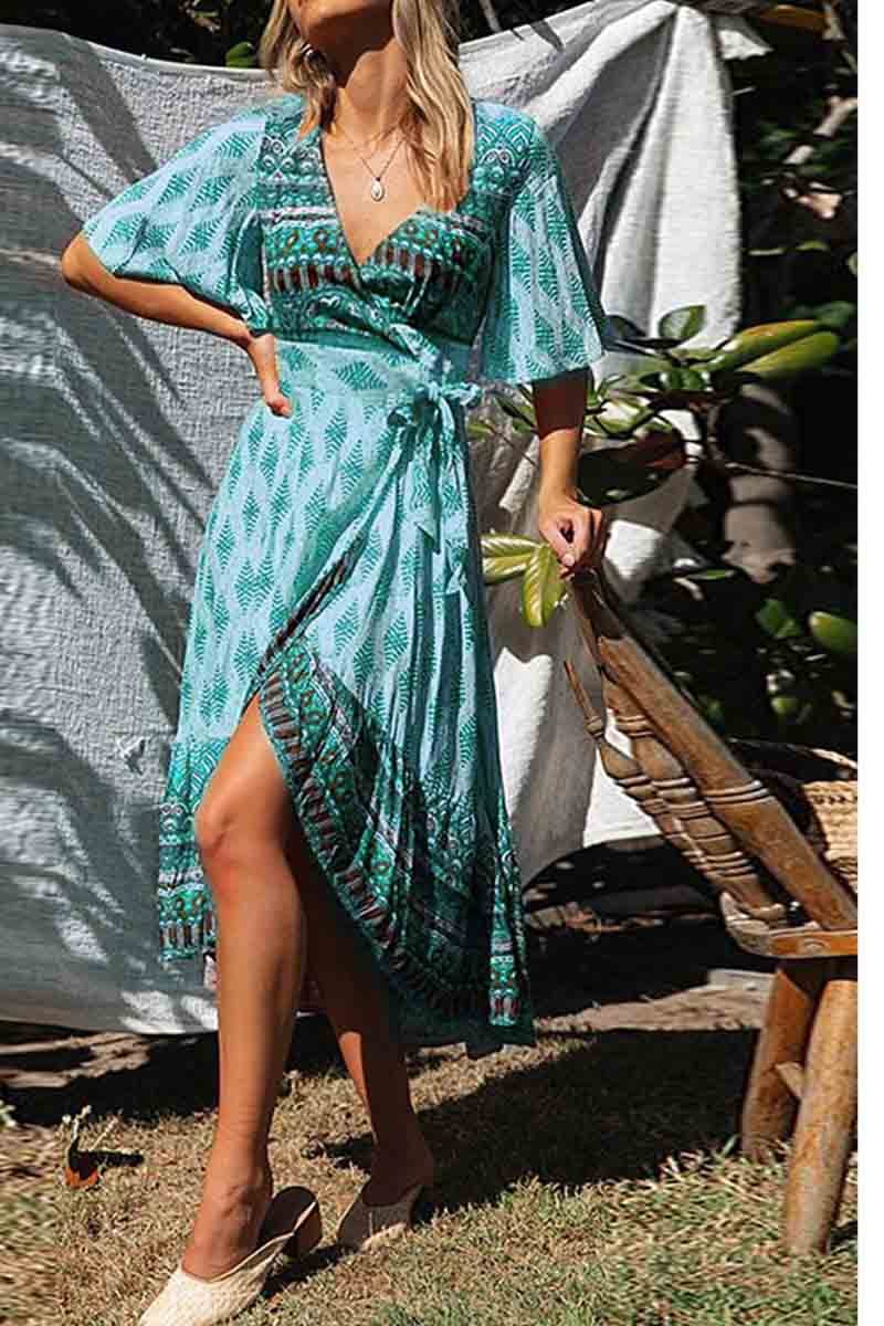 qgtao Bohemian Printed Midi Dress(3 colors)