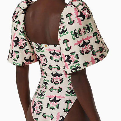 Print Twisted Flower Puff Sleeve Swimsuit New Sexy Bikini 2022 Plus Size Tankini Women Swimming Suits Women Swimwear 2024