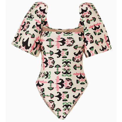 Print Twisted Flower Puff Sleeve Swimsuit New Sexy Bikini 2022 Plus Size Tankini Women Swimming Suits Women Swimwear 2024