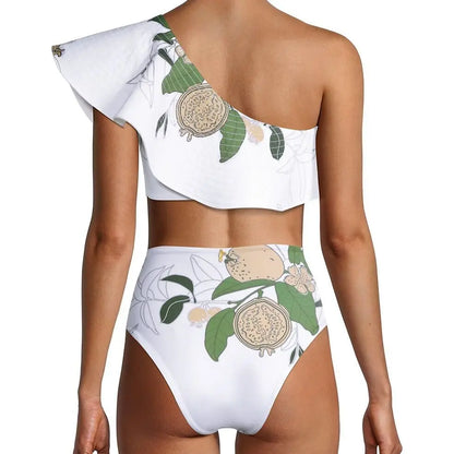 qgtao  One-shoulder Ruffled Swimsuit Plus Size Tankini Women Swimming Suits Swimwear Patchwork 2022 Luxury Shorts Bourkini