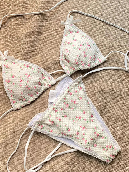 Patchwork Bikinis String Bikini Set Ruffles Side Swimwear Women Sexy Swimsuit Woman Halter Bathing Suits Two Piece Beachwear