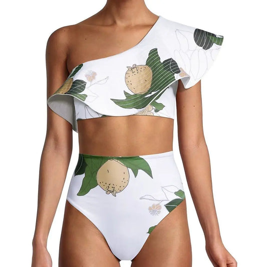 qgtao  One-shoulder Ruffled Swimsuit Plus Size Tankini Women Swimming Suits Swimwear Patchwork 2022 Luxury Shorts Bourkini