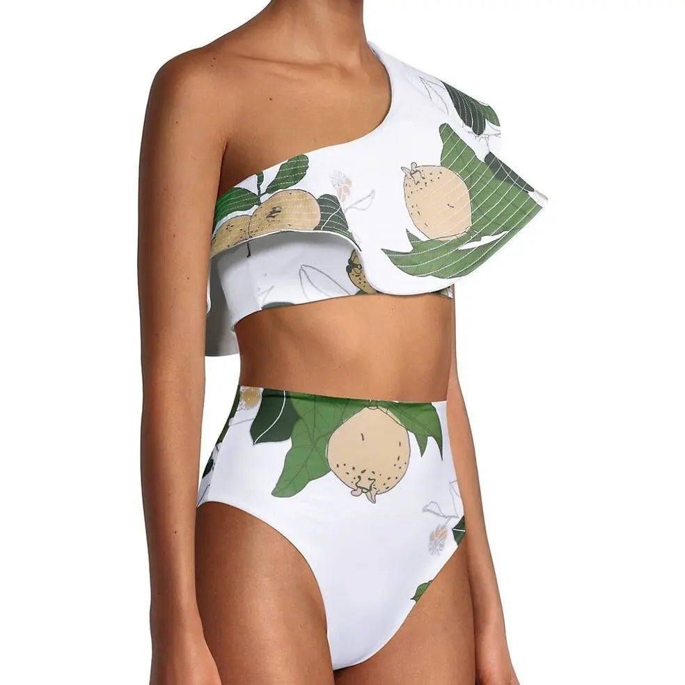 qgtao  One-shoulder Ruffled Swimsuit Plus Size Tankini Women Swimming Suits Swimwear Patchwork 2022 Luxury Shorts Bourkini