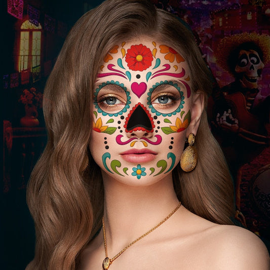 waterproof temporary tattoo sticker halloween face eye mouth fake tattoo water transfer Day of The Dead Skull Makeup Beauty