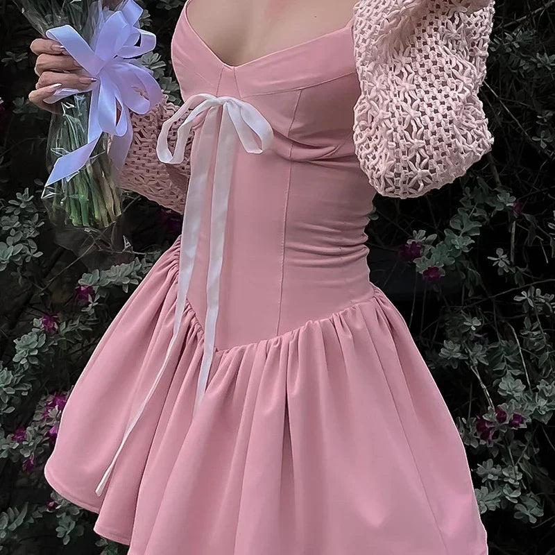 qgtao Sweet Pink Spaghetti Strap Corset Dress