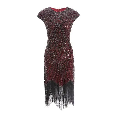 qgtao Vintage 1920s Flapper Great Gatsby Dress O-Neck Cap Sleeve Sequin Fringe Party Midi Dress Vestidos Verano 2019 Summer Dress