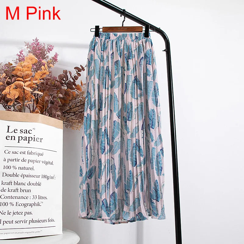 qgtao Skirts Womens 2024 High Waist Floral Print Mid Calf Long Pleated Skirt Women Summer Vintage Elegant Chiffon Midi Skirt