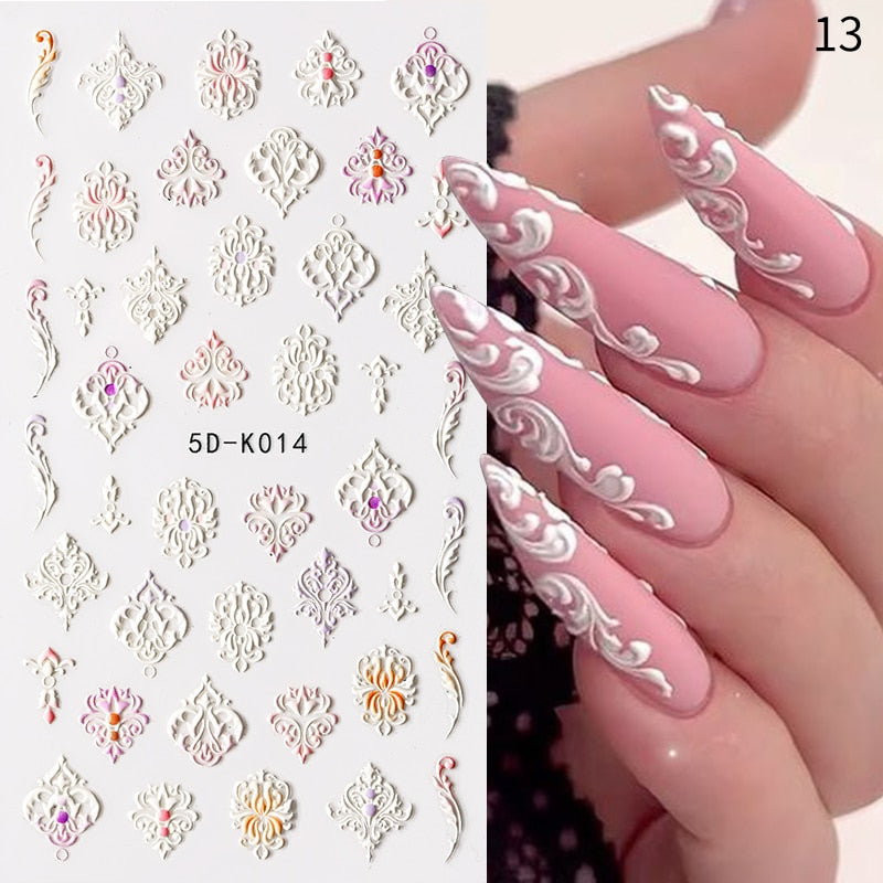 1 Sheet Embossed Snowflakes 5D Nail Stickers Decal Winter Christmas Nail Art Decoration Manicure Butterfly Nail Stickers Design