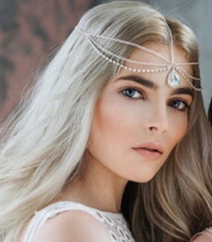 Crystal forehead dance eyebrow pendant headdress crystal forehead chain water drop hair ornament head chain Bohemian headdress