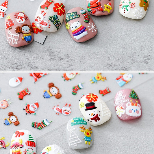 5D Christmas SnowFlake Snowman Nails Art Sticker Pro Frosted Thin Transparent Embossed New Year Nail Art Design Nail Stickers