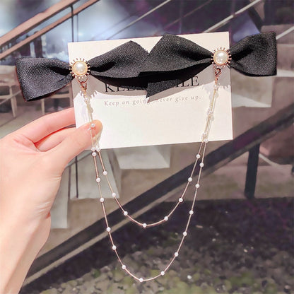 AWAYTR New Bow Pearls Chain Barrettes Hairpins For Women Rhinestone Spring Hair Clips Ribbon Headband Ponytail Hair Accessories