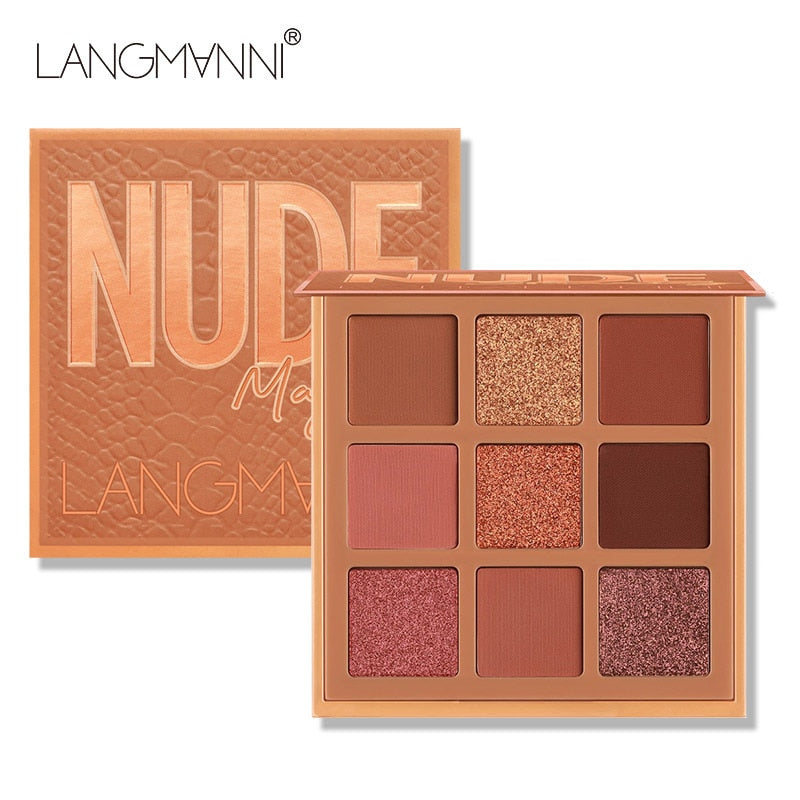 VIP Langmanni 9 Colors Nude Eyeshadow Makeup Palette Matte Lasting Waterproof Non-Flying Powder Makeup Cosmetics