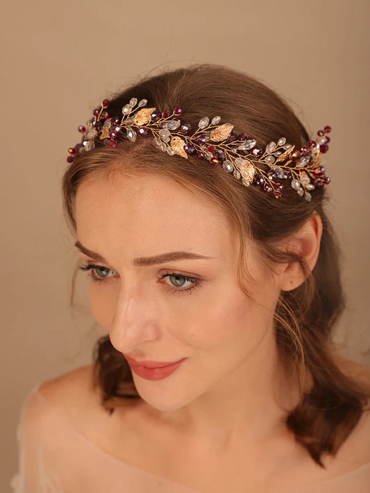 qgtao  -  Gold Alloy Crystal Bead Flower Headband Hair Accessories Tiaras Bridal Headwear Wedding Hair Jewelry Party Prom Headpiece