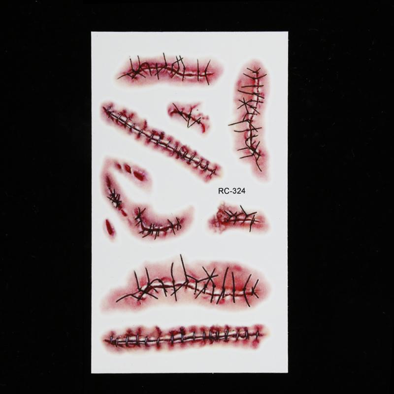 qgtao  Body Makeup Tattoo Stickers Halloween Simulation Horror Bleeding Suture Scars Stickers DIY Halloween Decoration Party Supplies