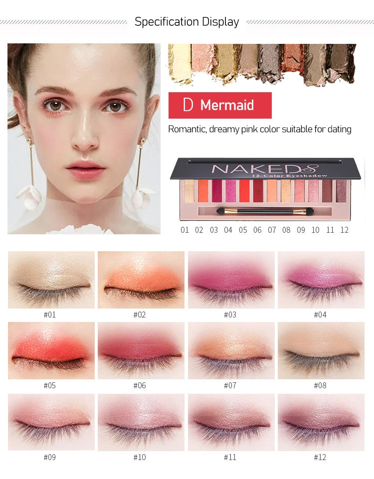 Branded Cosmetic 12 Color Glitter Shimmer Matte Eye Shadow Palette High Quality Professional Makeup Gift to Girlfriend