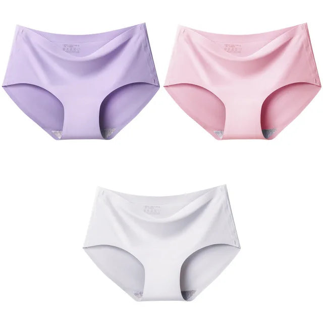 qgtao 3PCS Women's Panties Ice Silk Underwear Sexy Seamless Lingerie For Women Mid Rise Female Lingerie Briefs Traceless Underpants