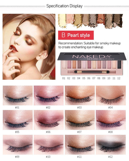 Branded Cosmetic 12 Color Glitter Shimmer Matte Eye Shadow Palette High Quality Professional Makeup Gift to Girlfriend