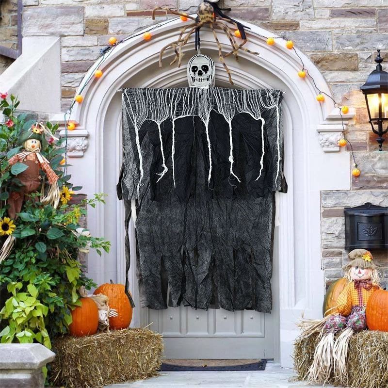 100cm Halloween Hanging Skull Ghost Haunted House Decoration Horror Props Halloween Party Pendant Home Door Bar Decor