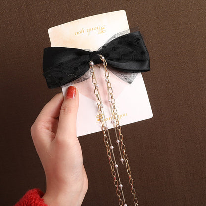 AWAYTR Tassel Elegant Vintage Bow Pearl Chain Hairpins Sweet Hair Decorate Headband Hair Clips For Fashion Hair Accessories