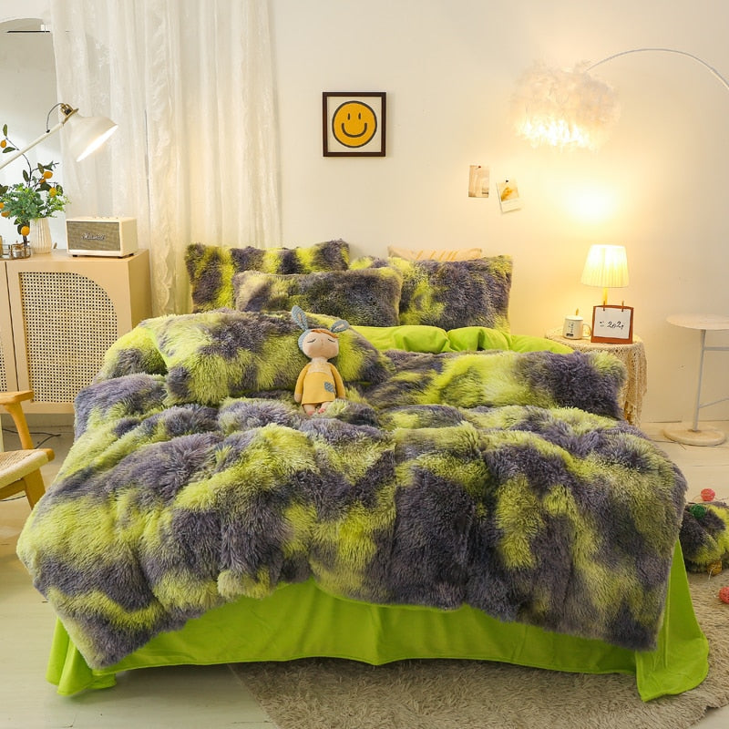 Yeknu - Super Shaggy Coral Fleece Warm Cozy Princess Bedding Set Mink Velvet Quilt/Duvet Cover Set Bed Comforter Blanket Pillowcases