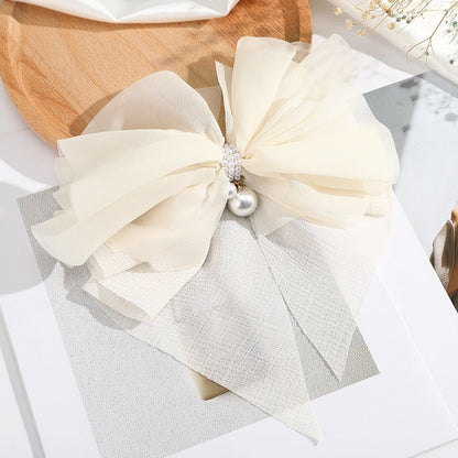 AWAYTR New Bow Pearls Chain Barrettes Hairpins For Women Rhinestone Spring Hair Clips Ribbon Headband Ponytail Hair Accessories